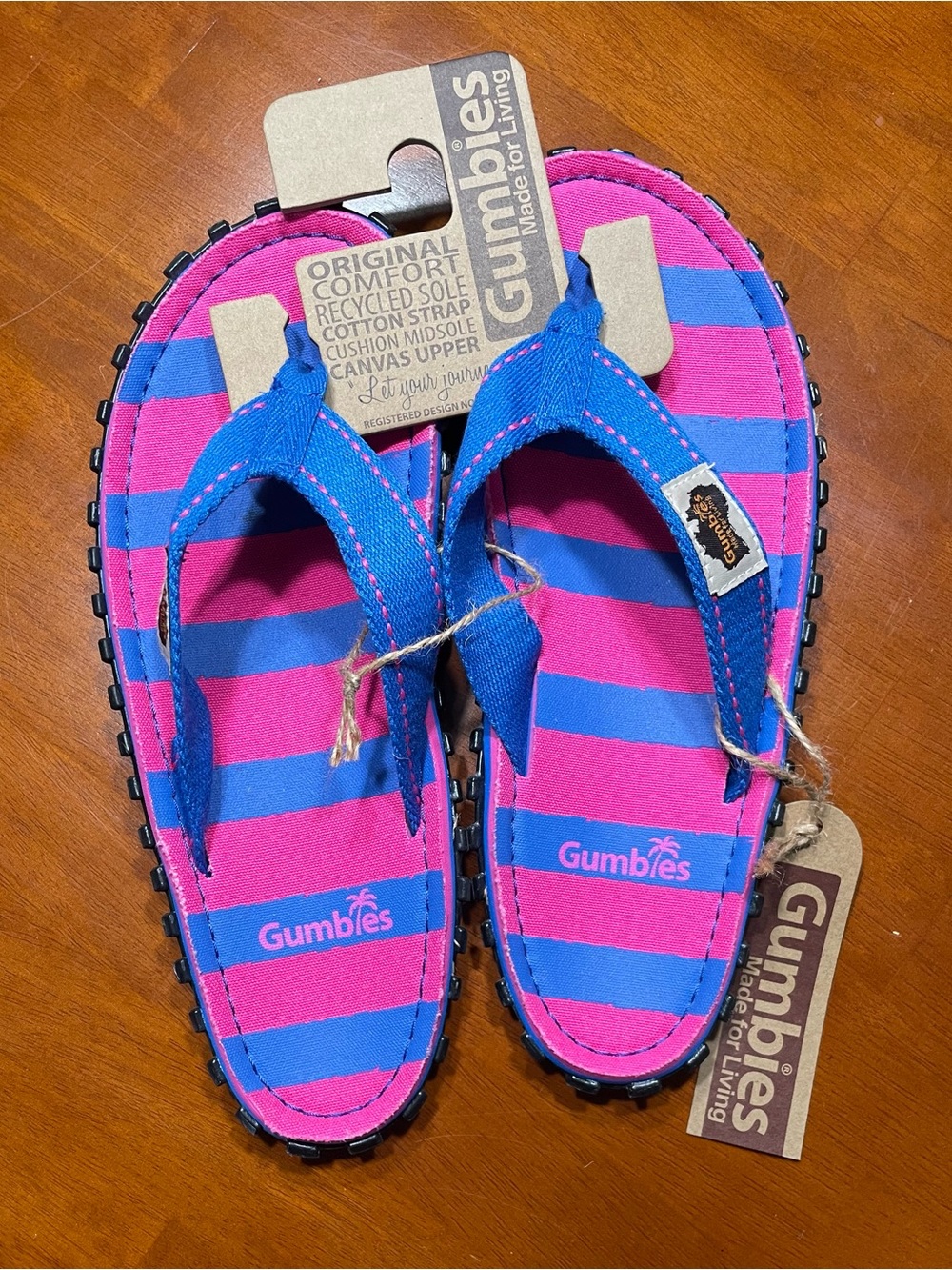 Women’s Gumbies Islander Pink & Blue Stripe Flip Flop Sandals